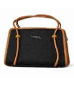 PURSELLA Noir Duo-Tone Structured Top-Handle Bag