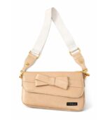 PURSELLA Beige Bow Accent Shoulder Bag with Wide Strap