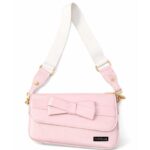 PURSELLA Baby Pink Bow Accent Shoulder Bag with Wide Strap