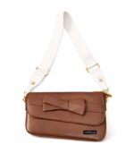 PURSELLA Brown Bow Accent Shoulder Bag with Wide Strap