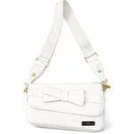 PURSELLA White Bow Accent Shoulder Bag with Wide Strap