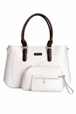 PURSELLA Croco Luxe 3-Piece Handbag Set – White - Image 3