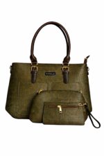 PURSELLA Croco Luxe 3-Piece Handbag Set – Tan Green - Image 3