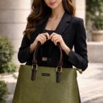 PURSELLA Croco Luxe 3-Piece Handbag Set – Tan Green
