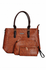 PURSELLA Croco Luxe 3-Piece Handbag Set – Tan Brown - Image 3